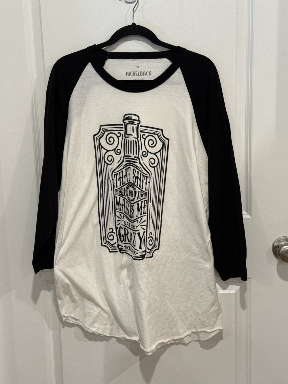 Nickelback Black/White Concert Cotton Jersey Raglan Graphic T-Shirt XL Whiskey